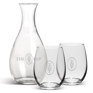 Stemless Wine Glasses and Carafe: Three-Piece Set